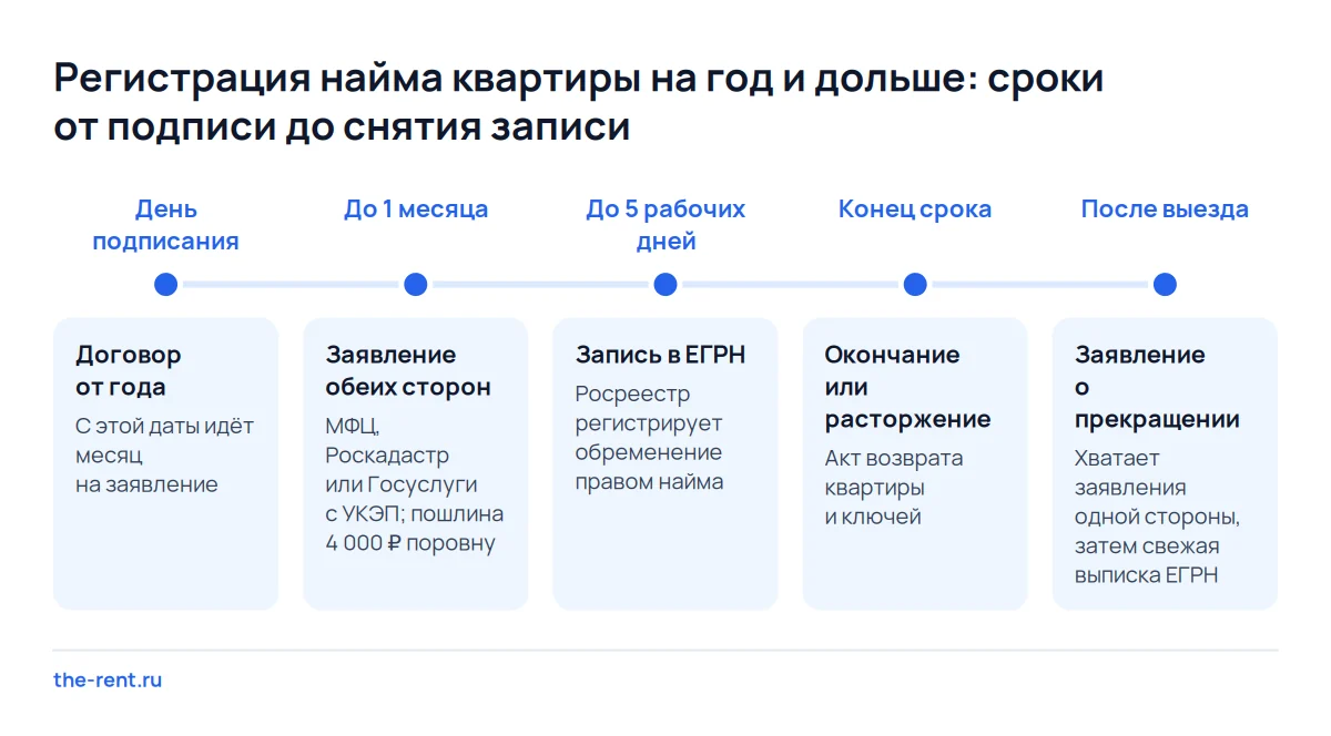 Шкала регистрации договора найма квартиры: месяц на заявление, пять рабочих дней, снятие записи после выезда